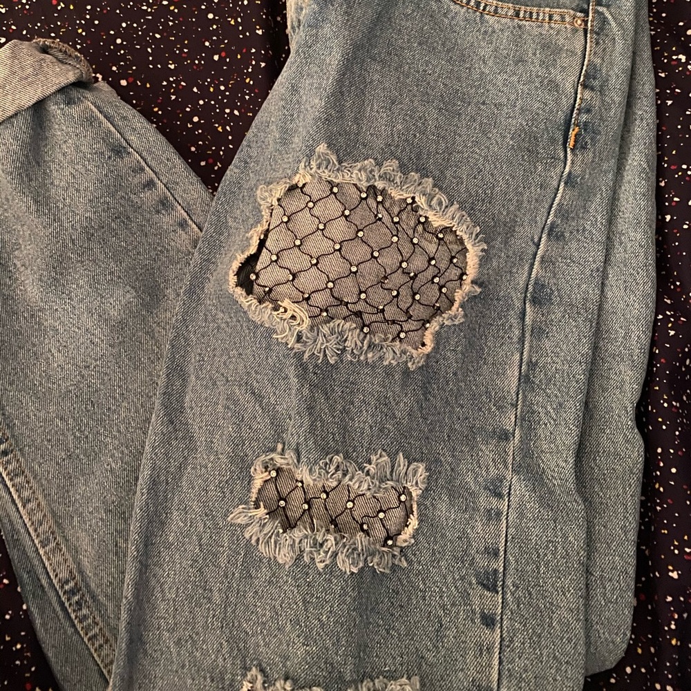 Topshop Ripped Mom Rhinestone Jeans - Picture 5 of 5
